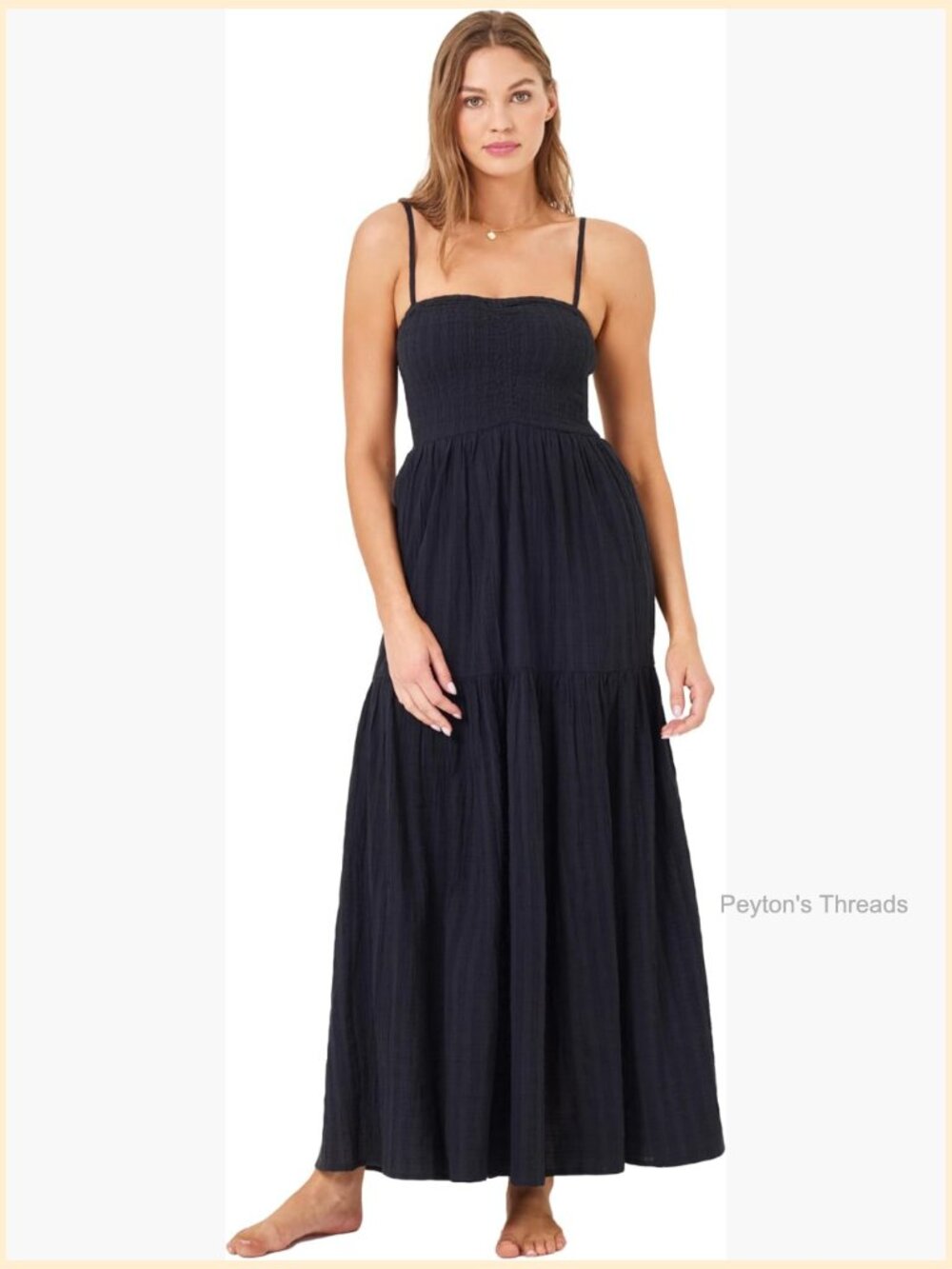 Cotton Maxi Dress, Smocked Bodice, Adjustable Straps, Tiered Sundress